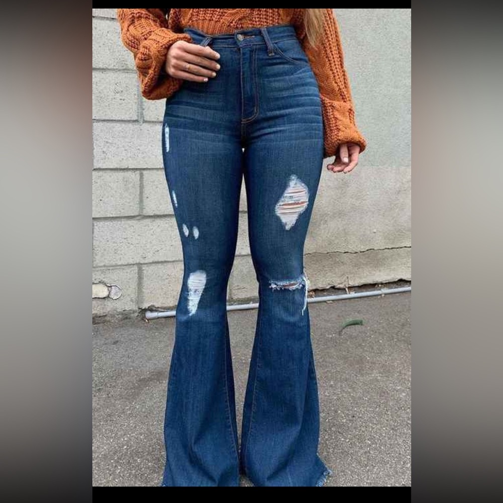90s Vintage High Waist Ripped Flare Jeans